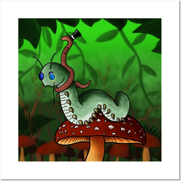 Two Best Friends, a caterpillar and a worm on a mushroom fantasy Wall Art by Art from the Machine